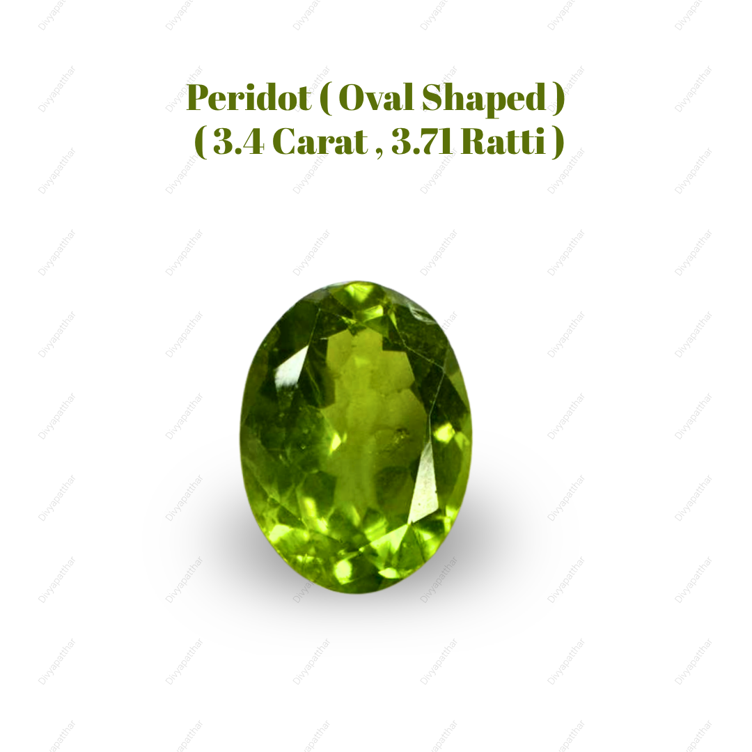 Natural Peridot Gemstone – Oval Shape (3.40 Carat | 3.71 Ratti)