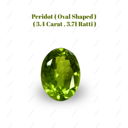 Natural Peridot Gemstone – Oval Shape (3.40 Carat | 3.71 Ratti)