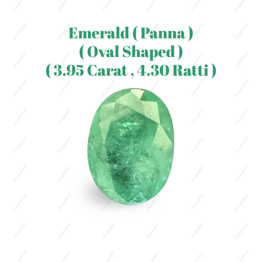 Natural Emerald (Panna) Gemstone – Oval Shape (3.95 Carat | 4.30 Ratti | 12 × 8.9 × 6.2 mm)