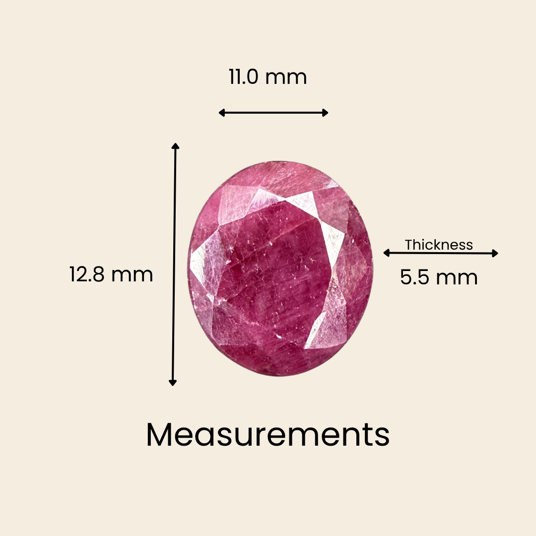 Natural Ruby (Manik) Gemstone – Oval Shape (7.60 Carat | 8.28 Ratti | 12.8 × 11.0 × 5.5 mm)