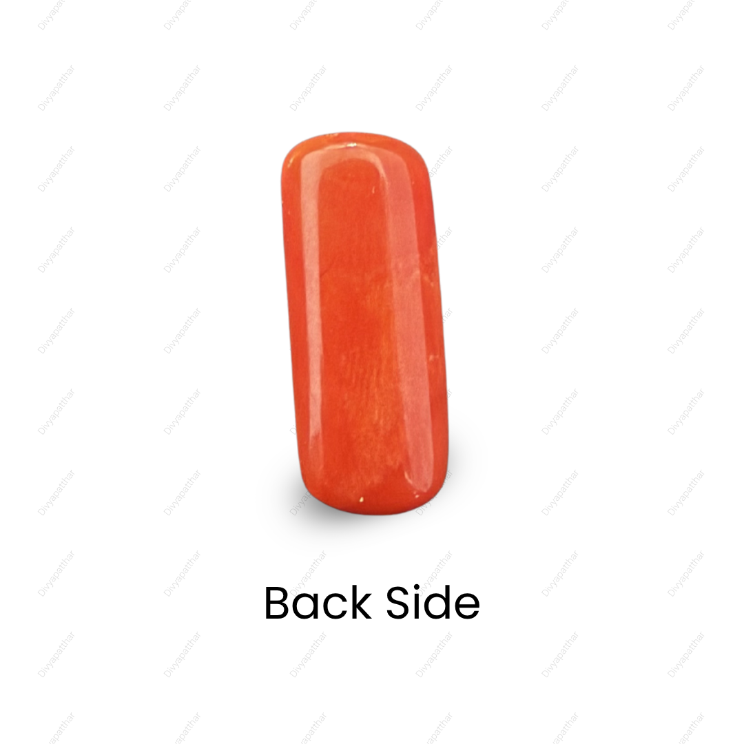 Natural Italian Red Coral (Moonga) Gemstone – Cabochon Shape (7.15 Carat | 7.79 Ratti | 16.8 × 7.0 × 7.1 mm)