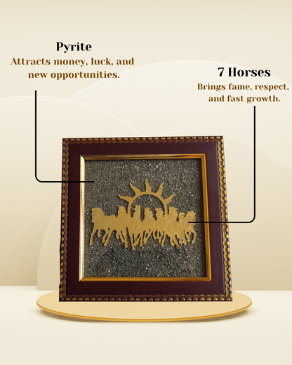 7 Horses Raw Pyrite Frame (Wealth, Success & Powerful Positive Energy Decor)