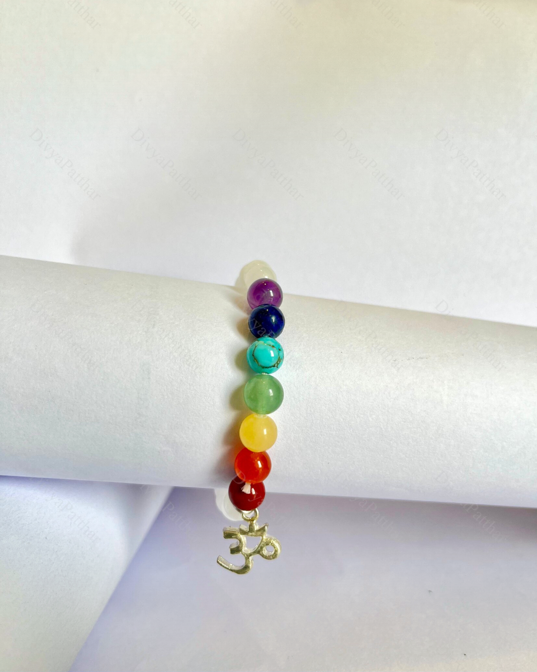 Premium 7 Chakra White Quartz OM Bracelet (Balance, Healing & Spiritual Confidence)