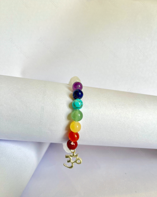 Premium 7 Chakra White Quartz OM Bracelet (Balance, Healing & Spiritual Confidence)