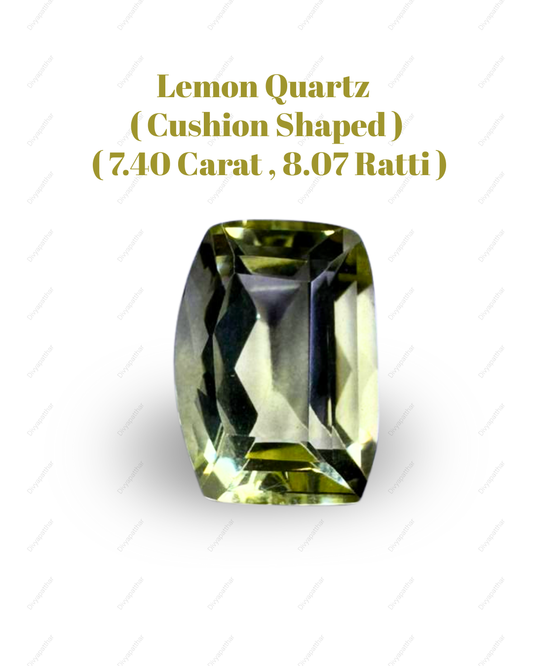 Natural Lemon Quartz Gemstone – Cushion Shape (7.40 Carat | 8.07 Ratti)