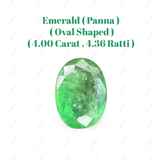 Natural Emerald (Panna) Gemstone – Oval Shape (4.00 Carat | 4.36 Ratti | 12.3 × 9.3 × 5 mm)