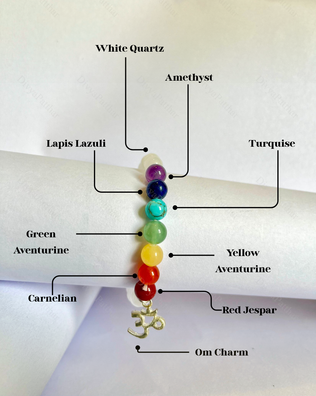 Premium 7 Chakra White Quartz OM Bracelet (Balance, Healing & Spiritual Confidence)