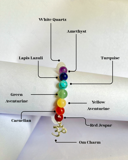 Premium 7 Chakra White Quartz OM Bracelet (Balance, Healing & Spiritual Confidence)