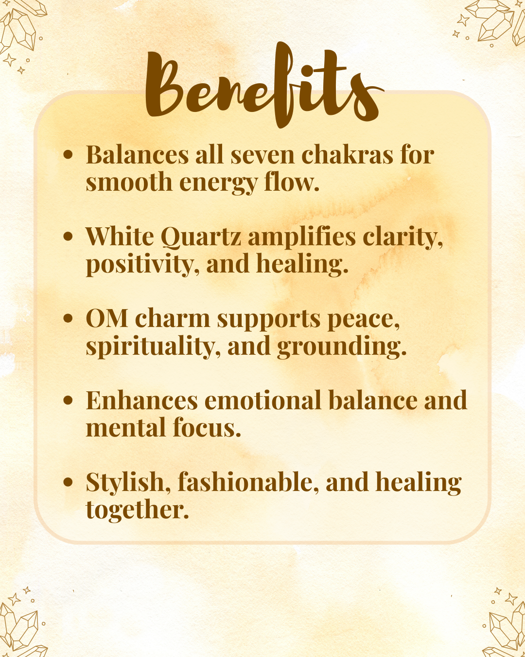 Premium 7 Chakra White Quartz OM Bracelet (Balance, Healing & Spiritual Confidence)