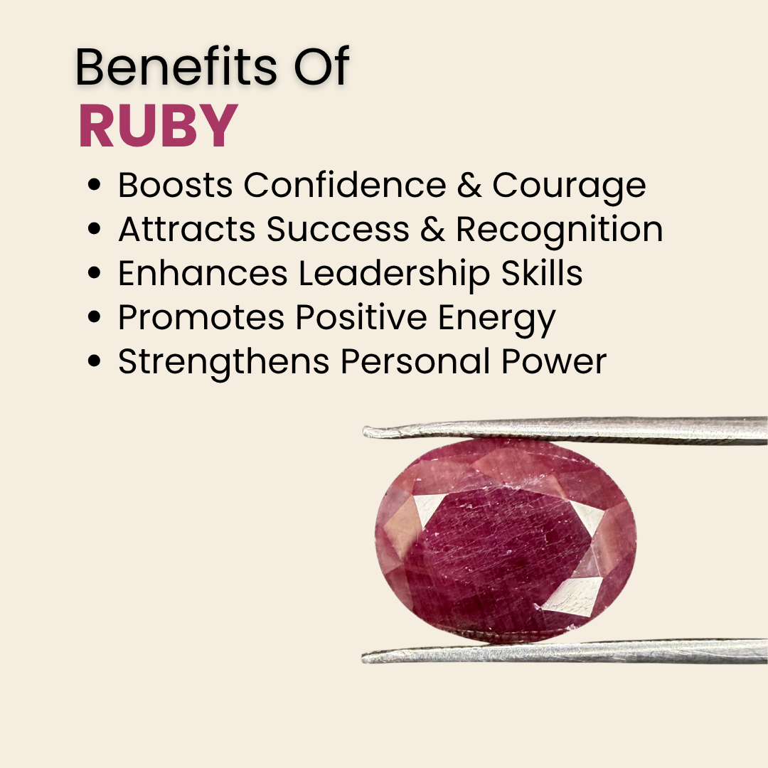 Natural Ruby (Manik) Gemstone – Oval Shape (7.95 Carat | 8.66 Ratti | 13.5 × 10.7 × 5.2 mm)