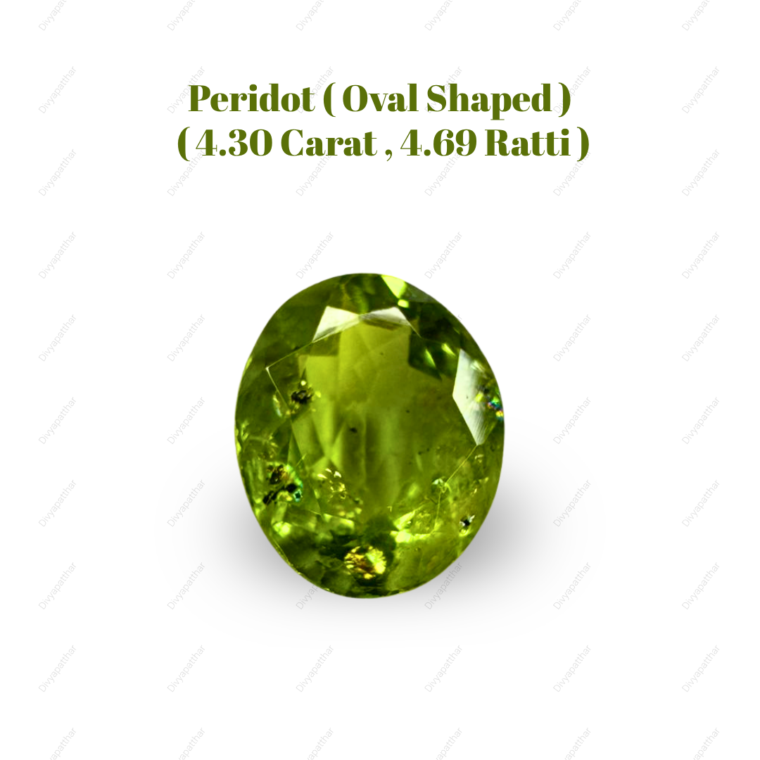 Natural Peridot Gemstone – Oval Shape (4.30 Carat | 4.69 Ratti)