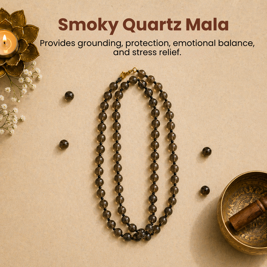 Smoky Quartz Mala – Protection, Grounding & Emotional Balance