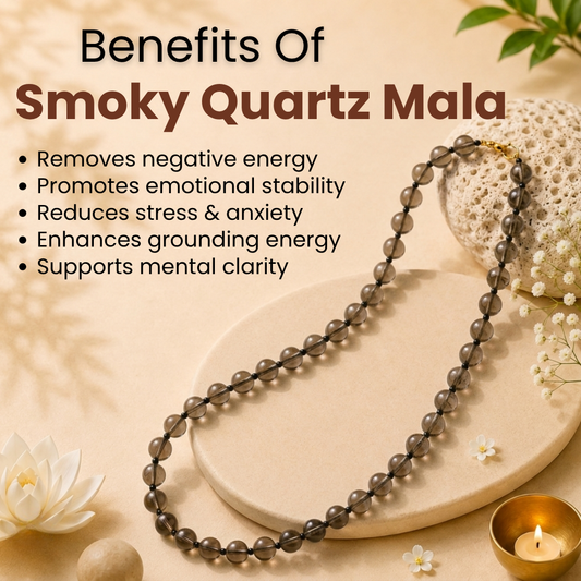 Smoky Quartz Mala – Protection, Grounding & Emotional Balance