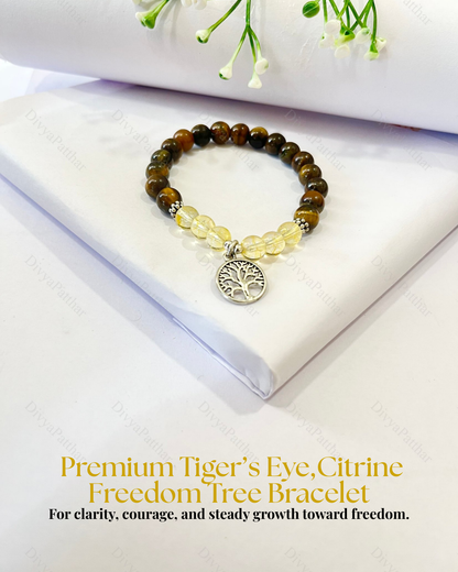 Premium Tiger Eye & Citrine Freedom Tree Bracelet (Success, Wealth & Stylish Confidence)