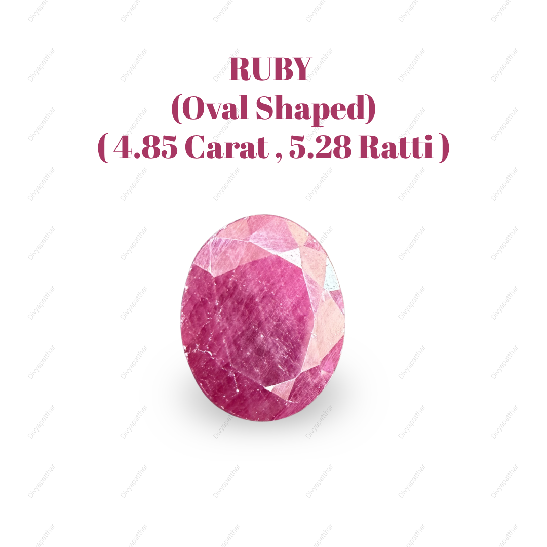 Natural Ruby (Manik) Gemstone – Oval Shape (4.85 Carat | 5.28 Ratti | 11.5 × 9.1 × 5.1 mm)