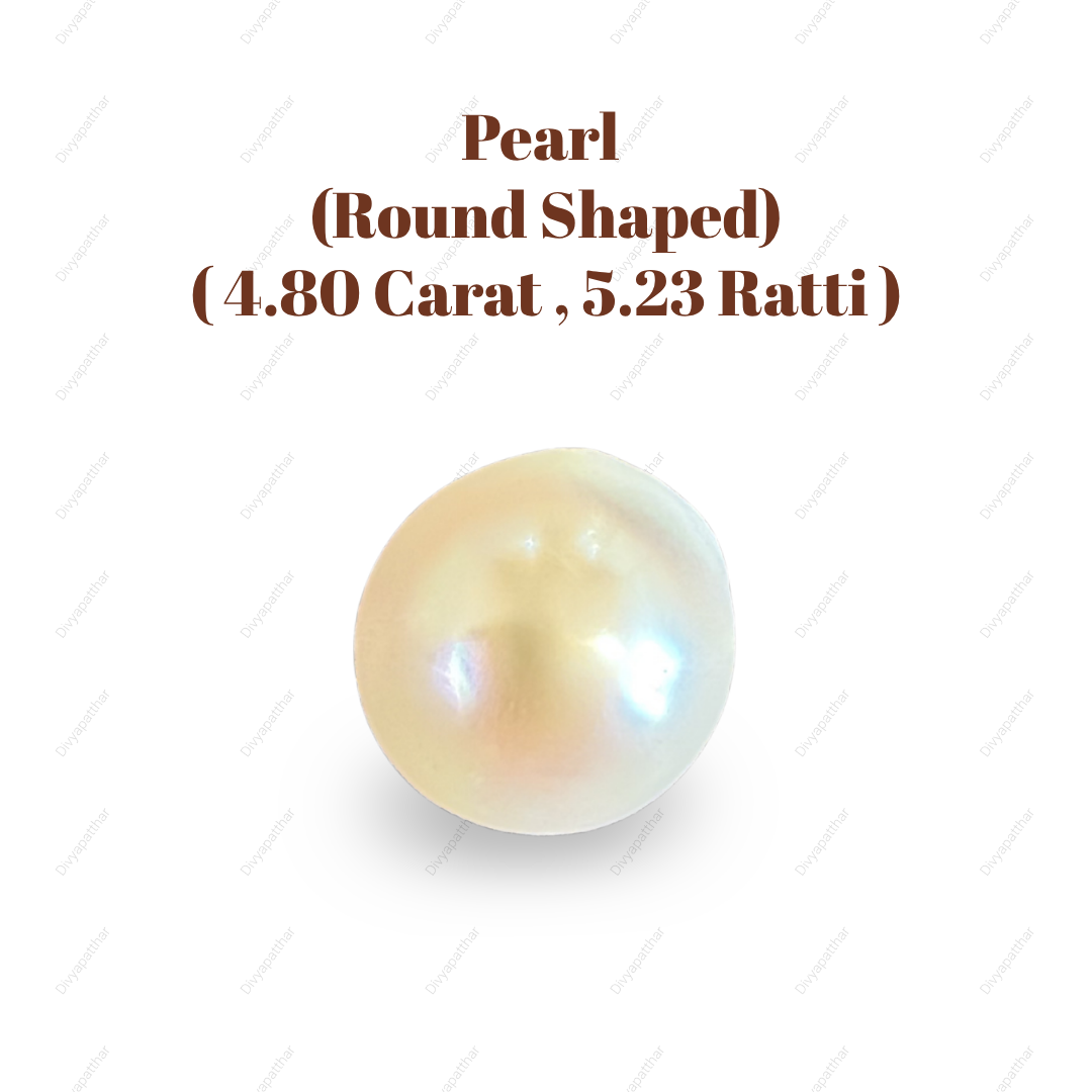 Natural Pearl (Moti) Gemstone – Round Shape (4.80 Carat | 5.23 Ratti | 10 × 6.6 mm)