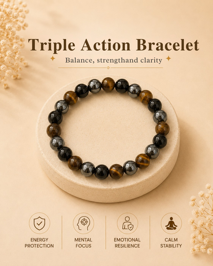Natural Triple Action Bracelet (Protection, Power & Grounding)