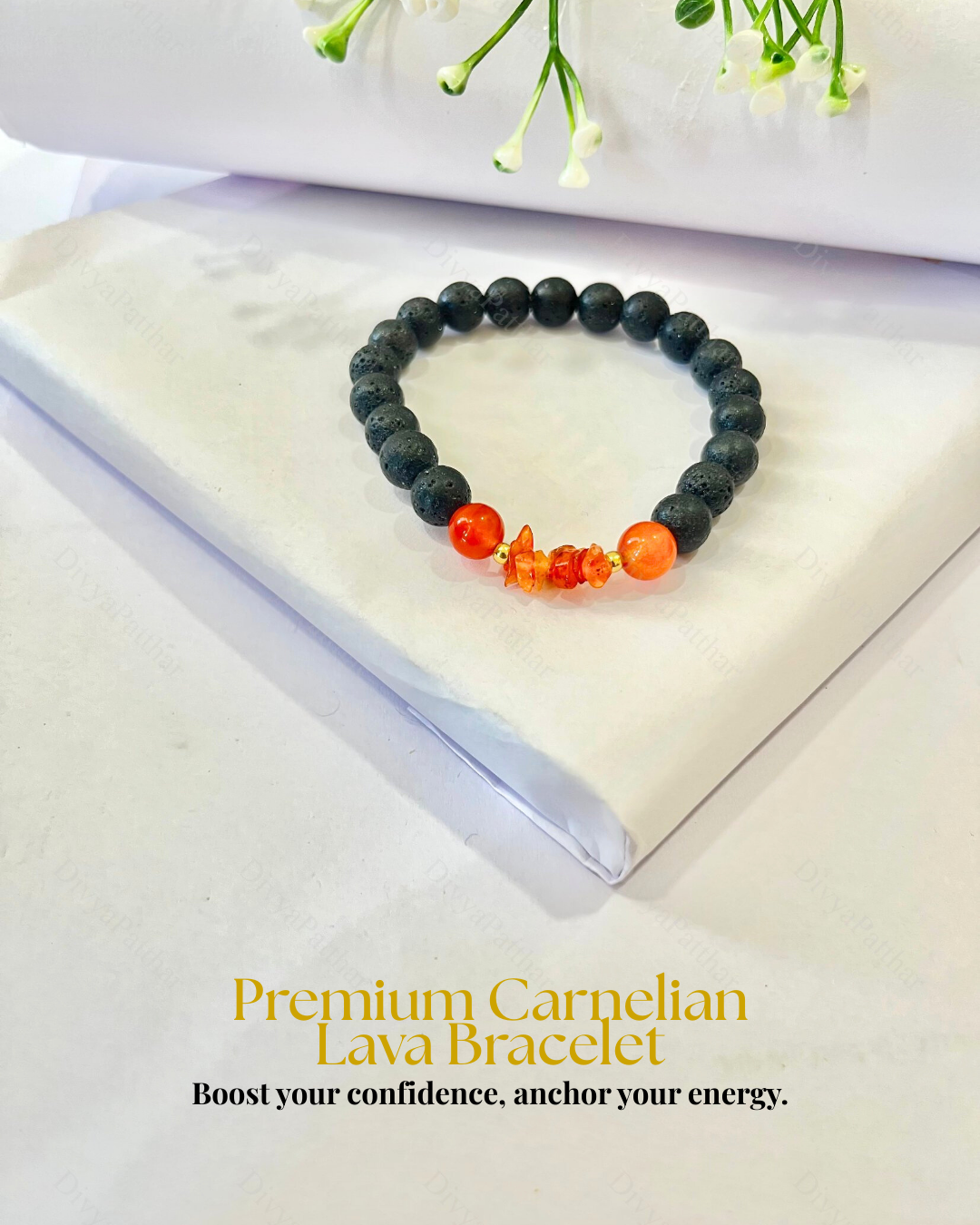 Premium Carnelian Lava Bracelet (Confidence, Motivation & Positive Energy)