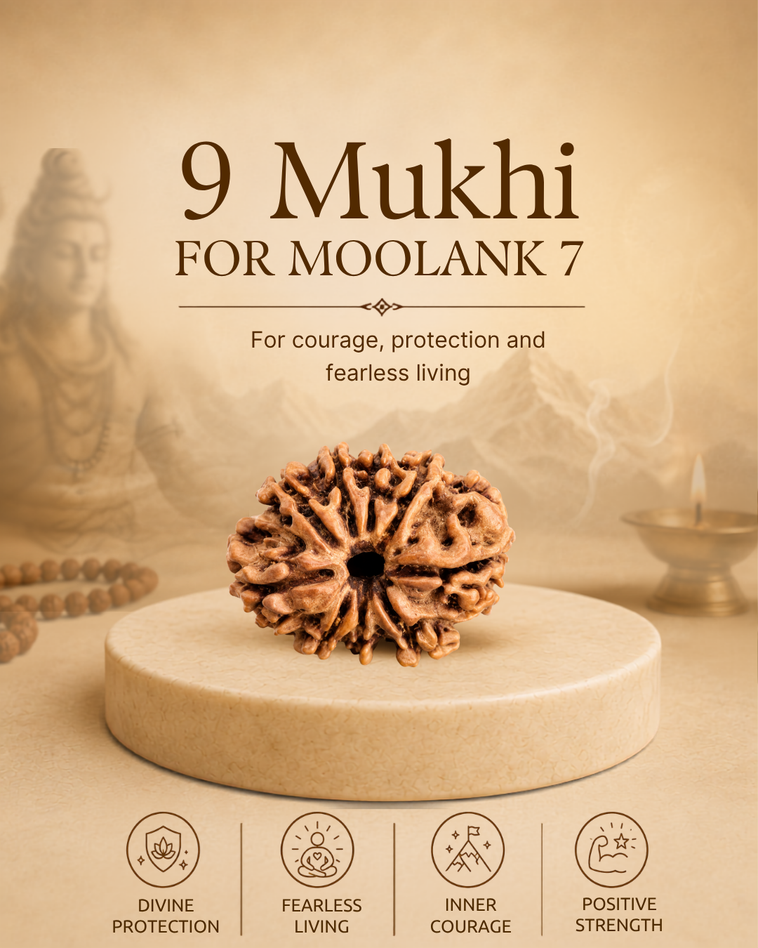 9 Mukhi Rudraksha for Moolank 7 and Spiritual Seekers Ruled by Ketu (Natural | Nepal Origin)