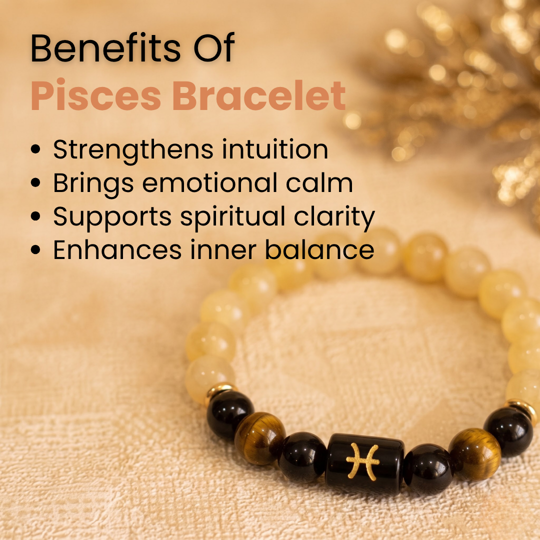 Pisces (मीन राशि) Zodiac Calcite, Black Onyx & Mariam Jasper Bracelet