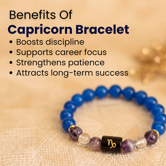 Capricorn (मकर राशि) Zodiac Blue Agate, Amethyst & Clear Quartz Bracelet