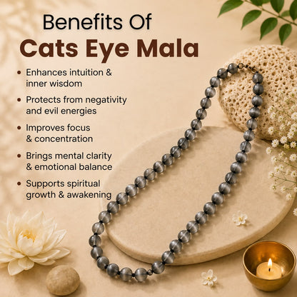 Cats Eye Mala – Protection, Confidence & Spiritual Clarity