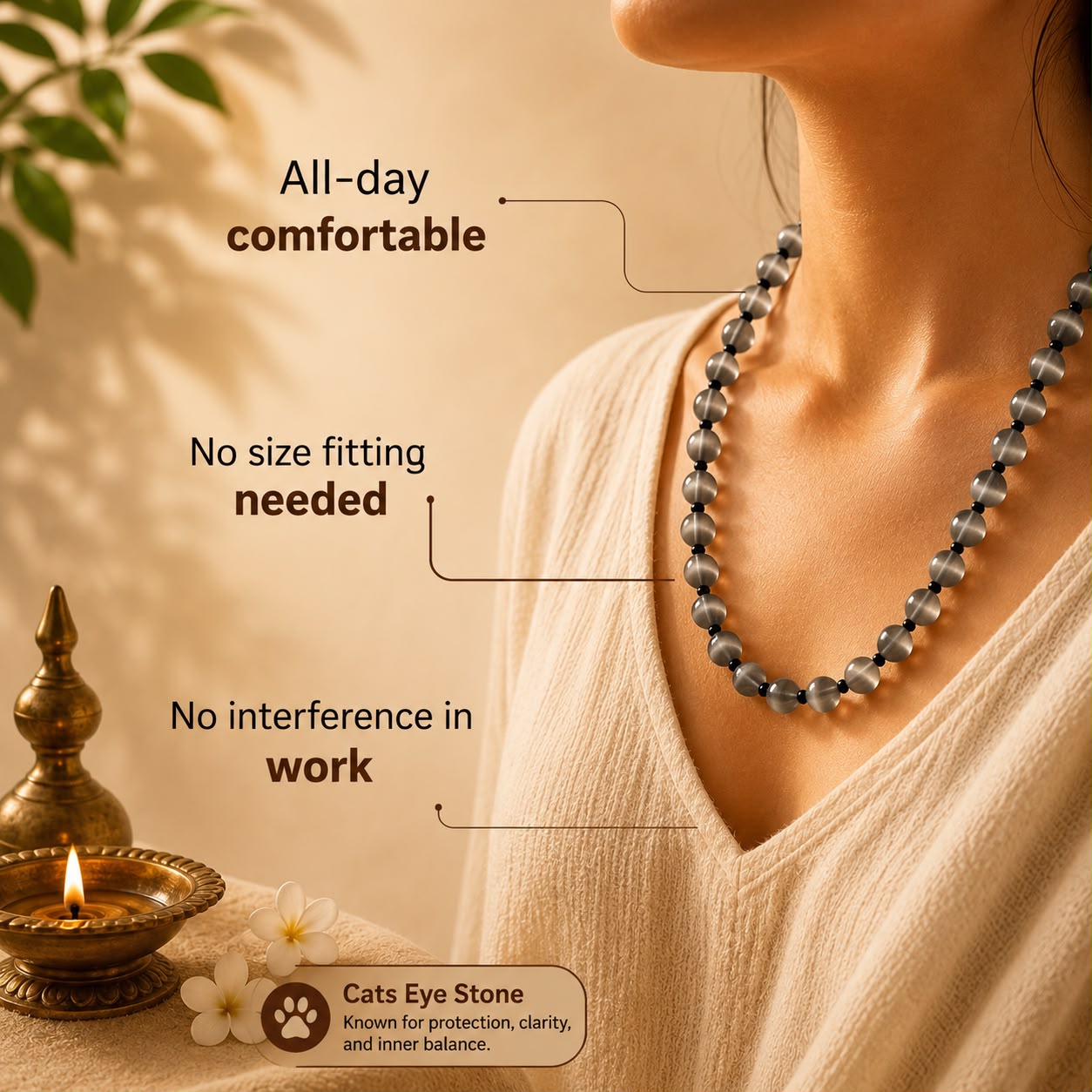Cats Eye Mala – Protection, Confidence & Spiritual Clarity