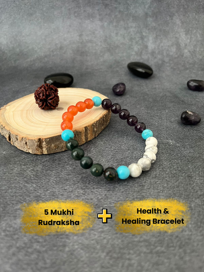 DIVYA DHANWANTRI – HEALTH COMBO ( Health & Healing Bracelet + Energised 5 Mukhi Rudraksha )