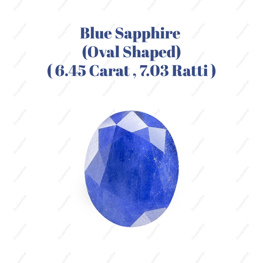 Natural Blue Sapphire (Neelam) Gemstone – Oval Shape (6.45 Carat | 7.03 Ratti | 11.8 × 9.6 × 5.7 mm)