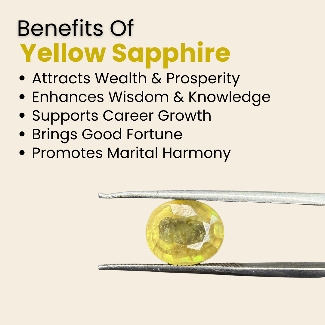 Natural Yellow Sapphire (Pukhraj) Gemstone – Oval Shape (4.60 Carat | 5.01 Ratti | 10.6 × 8.8 × 5.3 mm)