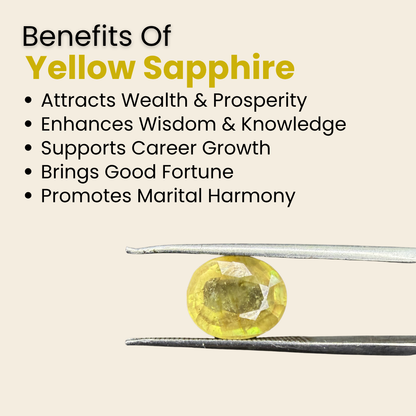 Natural Yellow Sapphire (Pukhraj) Gemstone – Oval Shape (4.60 Carat | 5.01 Ratti | 10.6 × 8.8 × 5.3 mm)